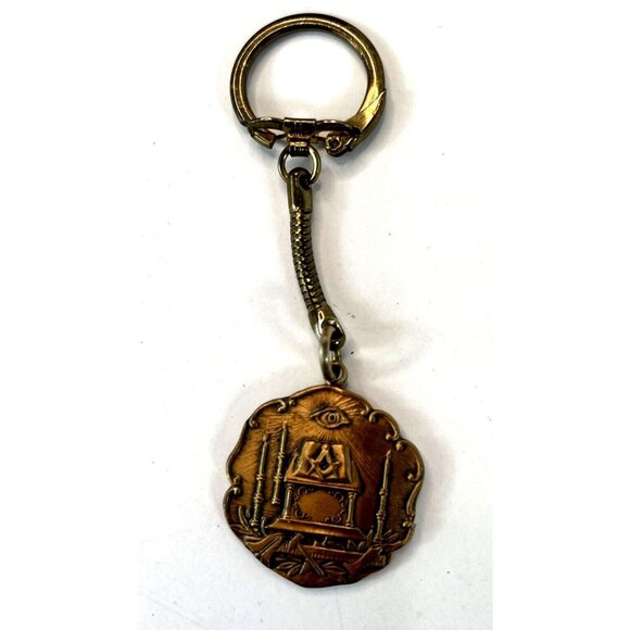 Masonic Vintage Brass 3D Raised Altar Freemason Key Chain 1970s Masons Ring A474 - Picture 4 of 8